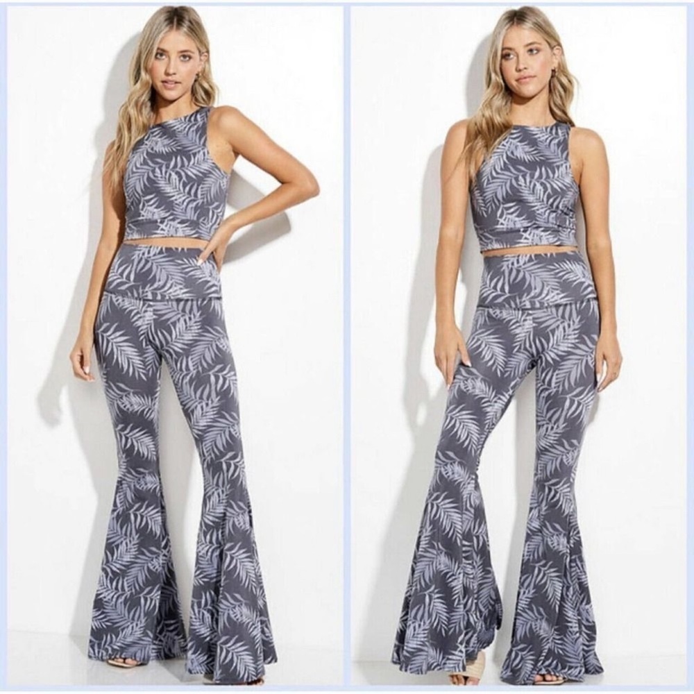 Charcoal Gray Bell Bottom 2 Piece Set- sku-8023